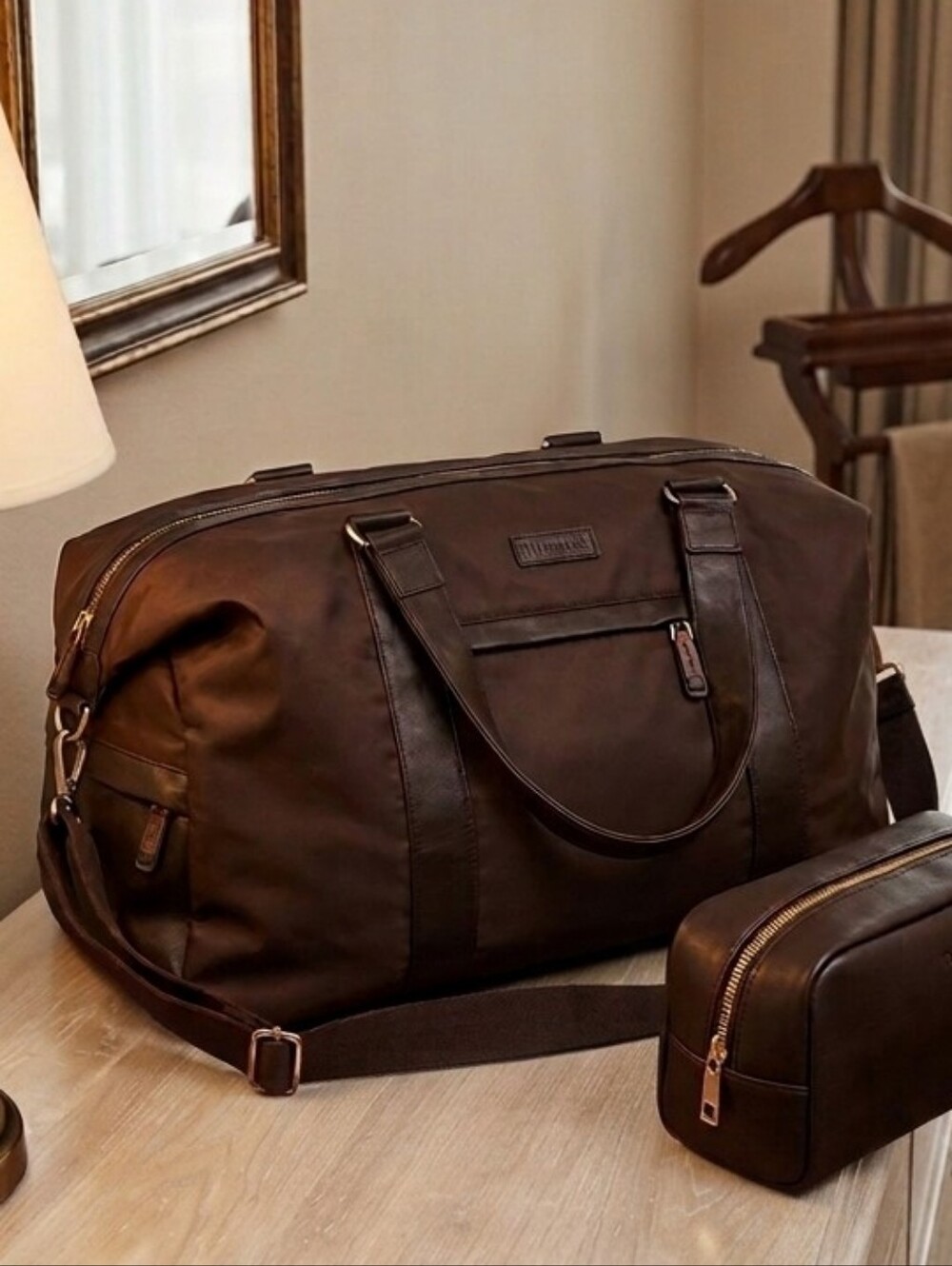 Rudsak Brown Leather Nylon Weekender Duffel Bag, Unisex